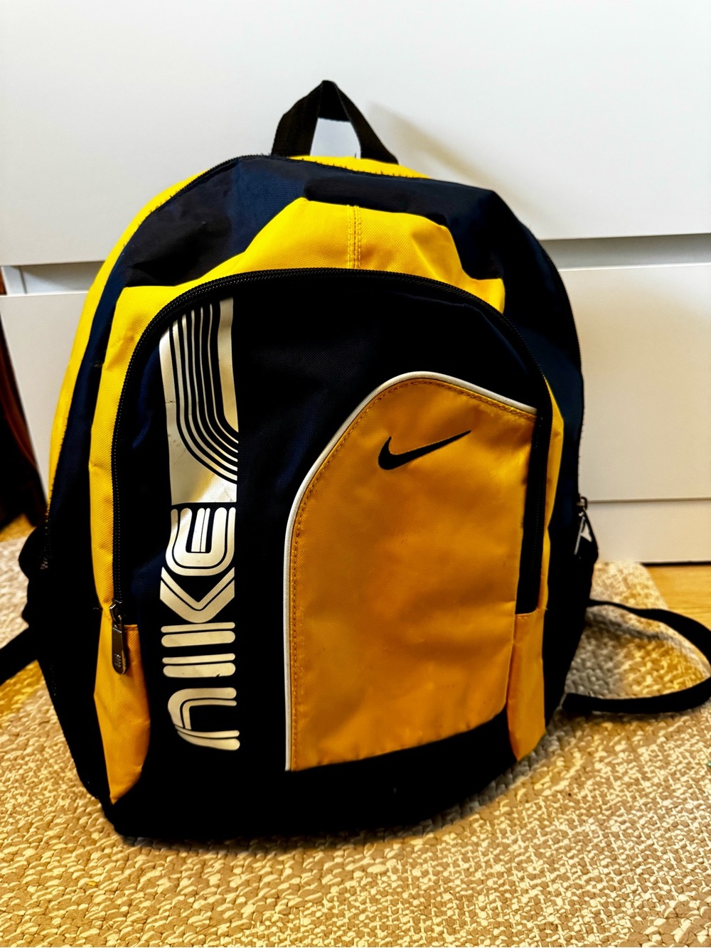 Vintage Nike Blue & Yellow Swoosh Backpack School Sport Bag Y2K